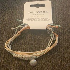 Pastel sea shell and pearl bracelet stack